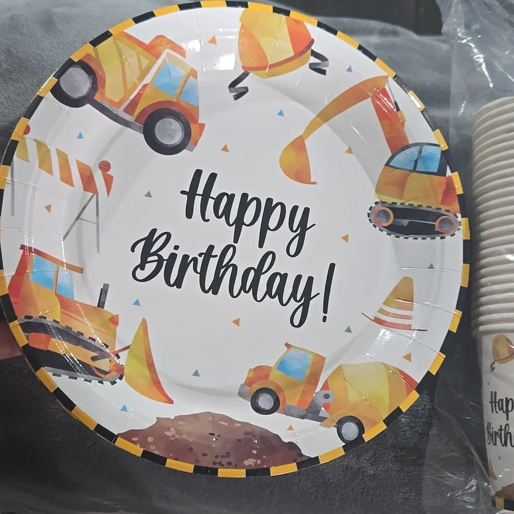 Construction Theme Birthday Party Set - Cups, Plates, Napkins & Tablecloths